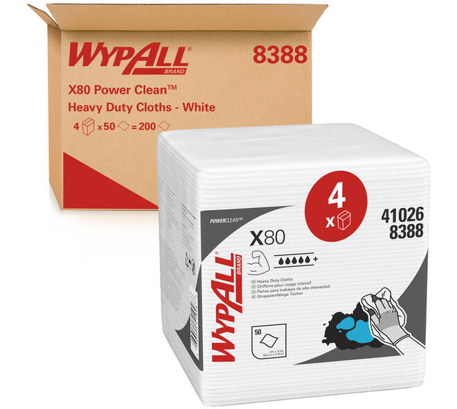 Poetsdoek WypAll X80 PowerClean 305x317mm 4x50vel wit 8388