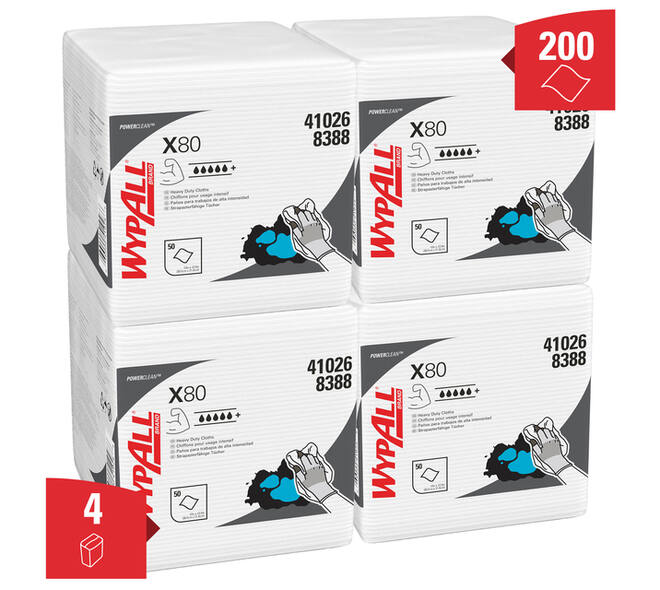Poetsdoek WypAll X80 PowerClean 305x317mm 4x50vel wit 8388