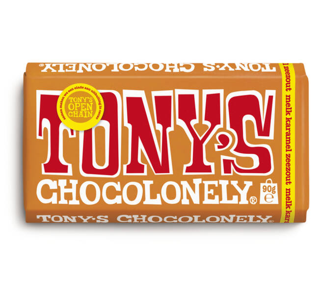 Chocolade Tony's Chocolonely melk karamel zeezout reep 90 gram