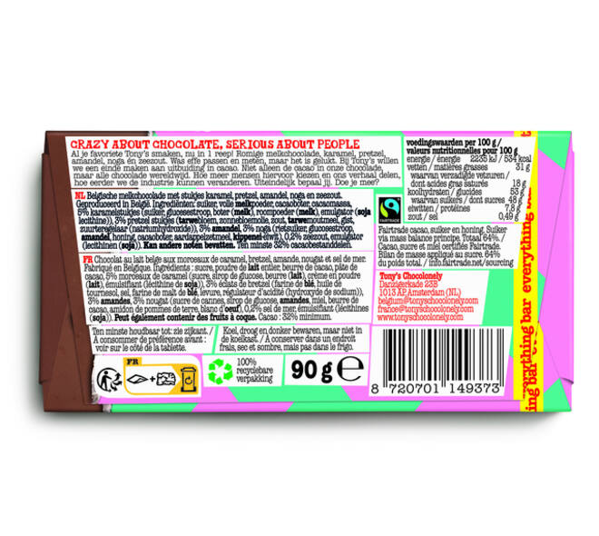 Chocolade Tony's Chocolonely melk everything reep 90 gram