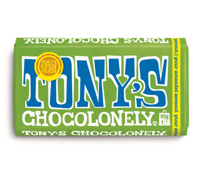 Chocolade Tony's Chocolonely puur amandel zeezout reep 90 gram
