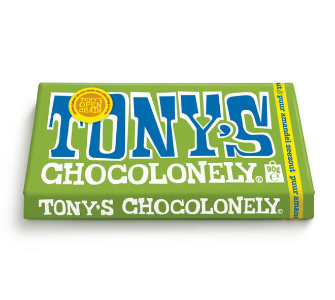 Chocolade Tony's Chocolonely puur amandel zeezout reep 90 gram