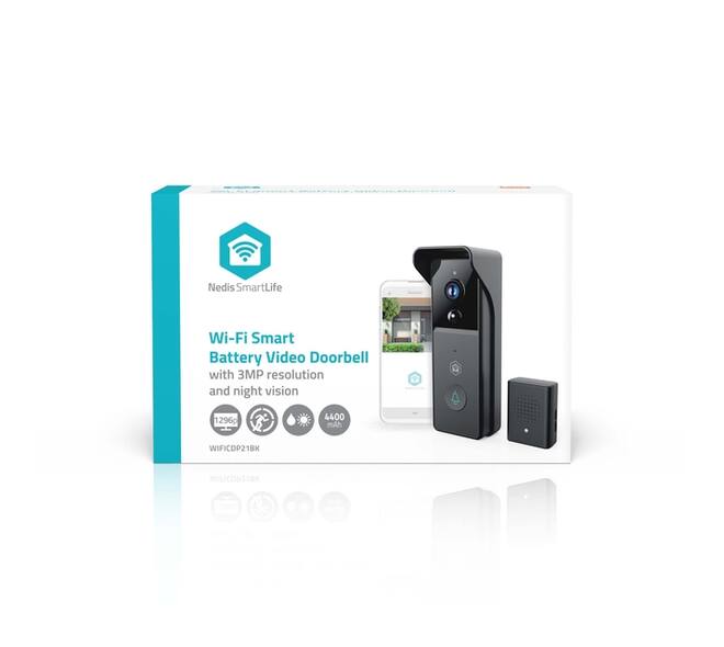 Videodeurbel Nedis Smartlife Wifi 3MP Full HD 1296p zwart