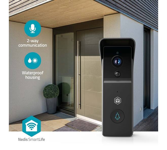 Videodeurbel Nedis Smartlife Wifi 3MP Full HD 1296p zwart