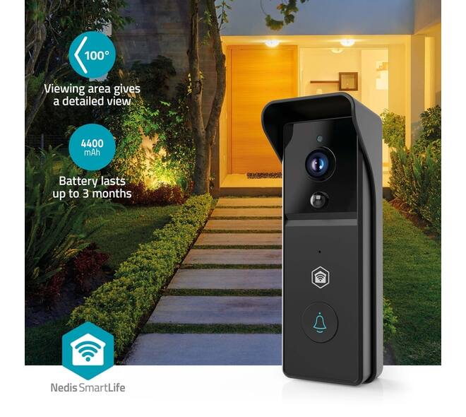 Videodeurbel Nedis Smartlife Wifi 3MP Full HD 1296p zwart