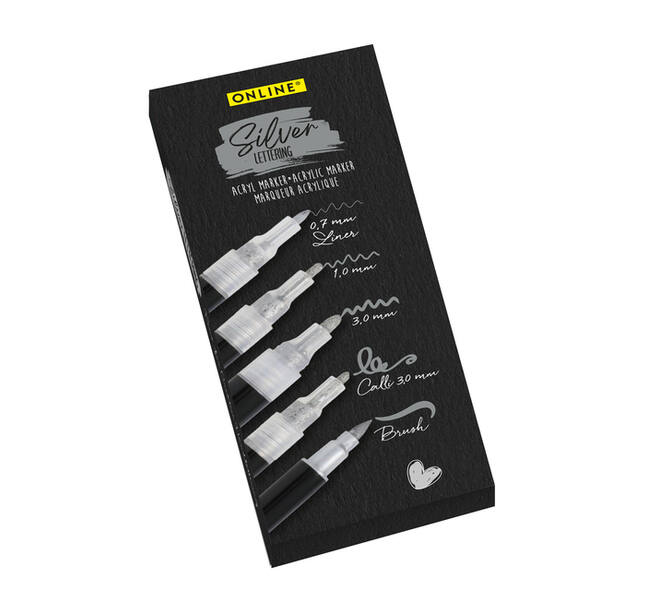 Acrylmarker Online lettering 5 breedtes zilver