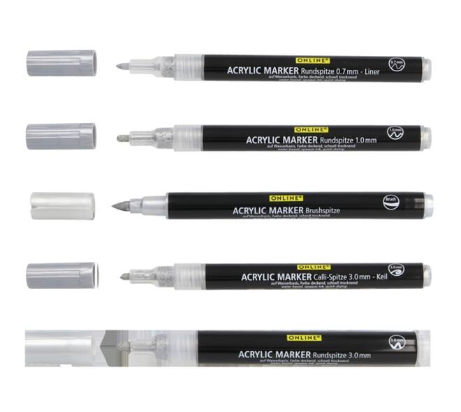 Acrylmarker Online lettering 5 breedtes zilver