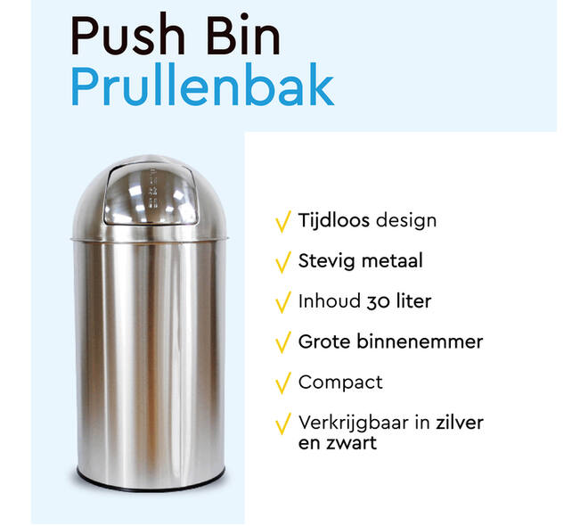 Afvalbak BRASQ Push Bin PB230+ 30 liter rvs