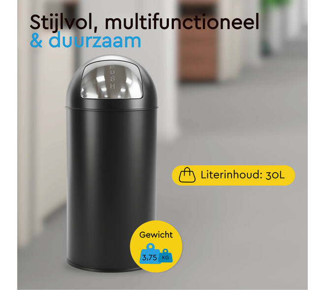 Afvalbak BRASQ Push Bin PB230+ 30 liter zwart