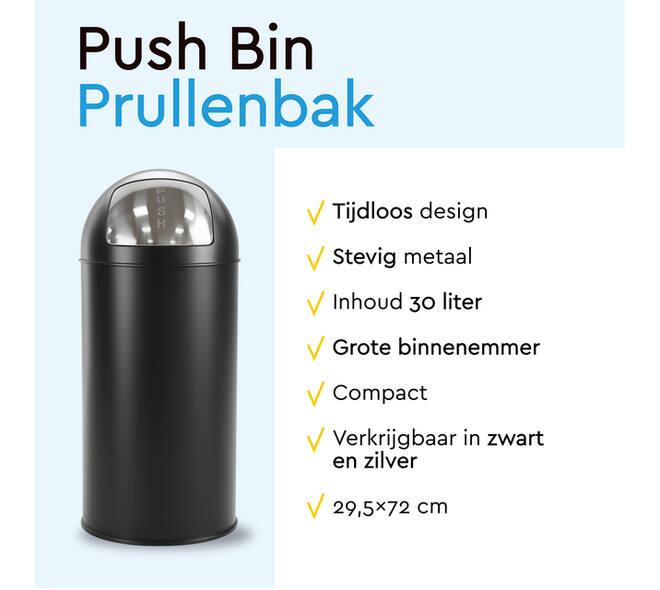 Afvalbak BRASQ Push Bin PB230+ 30 liter zwart