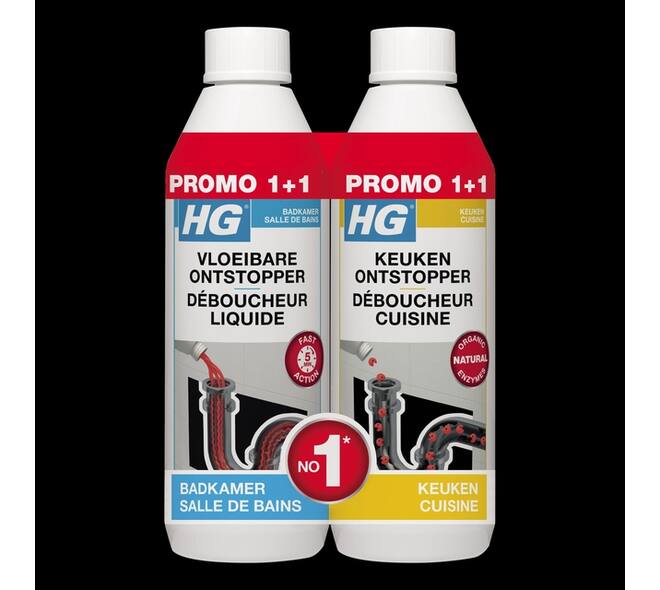 Afvoerontstopper HG Promopack 1x sanitair 500ml 1x keuken 500ml