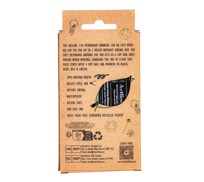 Permanent marker Artline 170 Dry Safe Eco rond medium ass 4 stuks