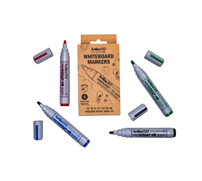 Whiteboardmarker Artline 517 Dry Safe Eco rond medium ass 4 stuks