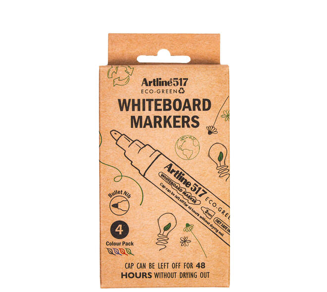 Whiteboardmarker Artline 517 Dry Safe Eco rond medium ass 4 stuks