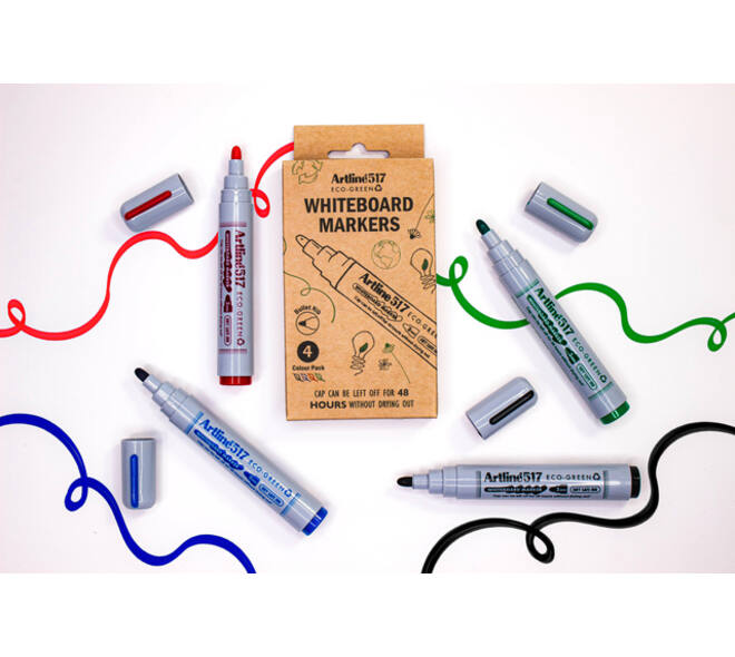 Whiteboardmarker Artline 517 Dry Safe Eco rond medium ass 4 stuks