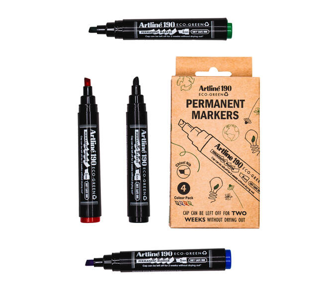 Permanent marker Artline 190  Dry Safe Eco schuin 2-5mm assorti 4st