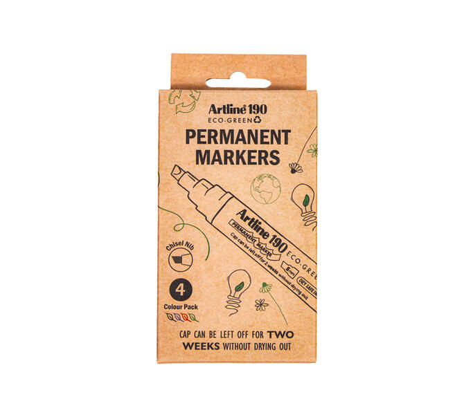 Permanent marker Artline 190  Dry Safe Eco schuin 2-5mm assorti 4st