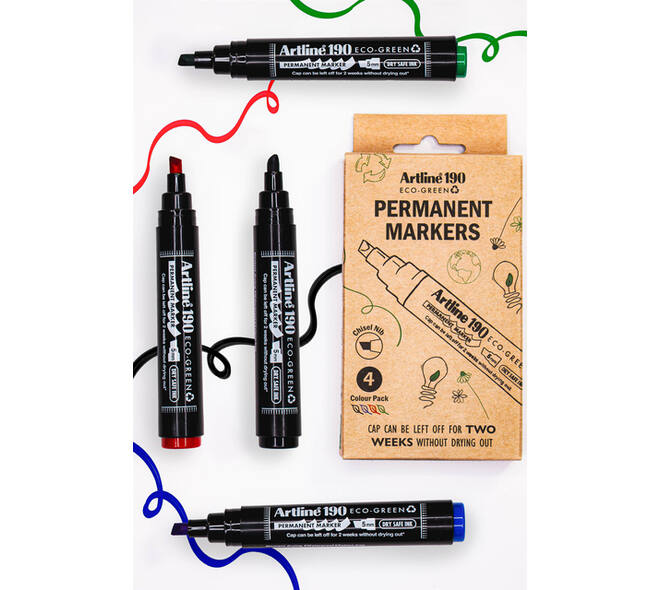 Permanent marker Artline 190  Dry Safe Eco schuin 2-5mm assorti 4st
