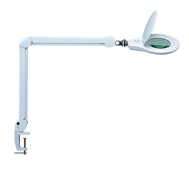 Loeplamp MAUL Source LED dimbaar met tafelklem lens 126 cm2 wit