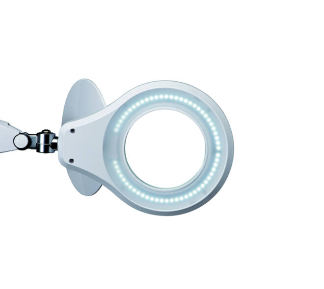 Loeplamp MAUL Source LED dimbaar met tafelklem lens 126 cm2 wit