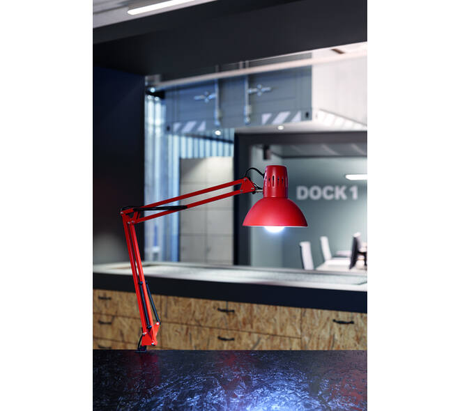 Bureaulamp MAUL Study met tafelklem excl.LED E27 lamp rood