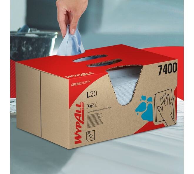 Poetsdoek WypAll L20 GeneralClean 420x330mm 280vel dispenserdoos blauw 7400