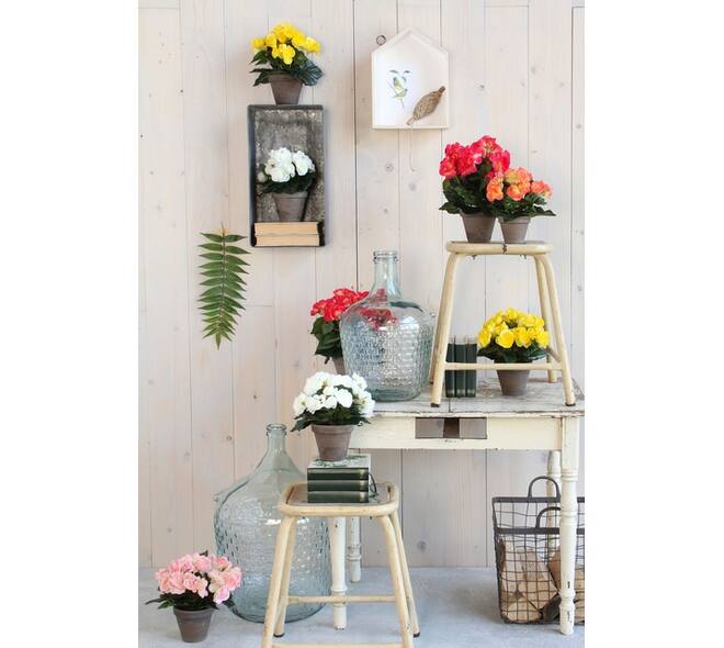 Kunstplant Mica Begonia wit in pot Stan grijs Ø25 30cm