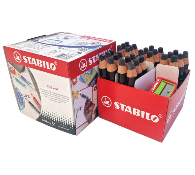Whiteboardpotlood STABILO MARKdry incl 2 slijpers zwart classpack 30st
