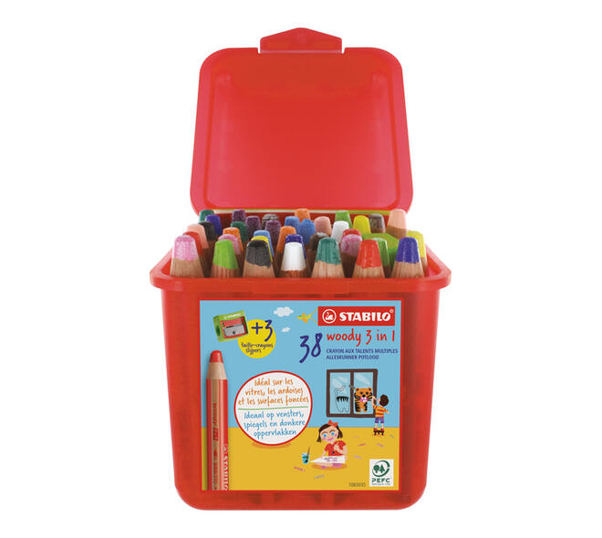 Kleurpotloden STABILO 882 woody 3 in 1 incl 3 slijpers classpack 38st