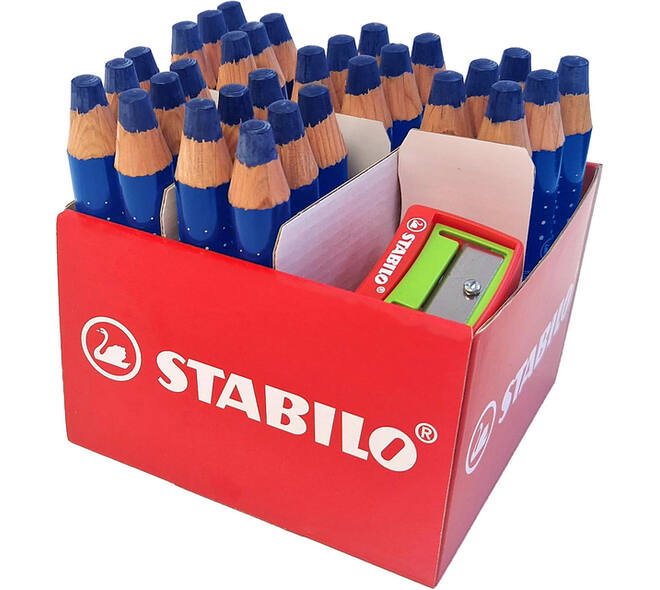 Whiteboardpotlood STABILO MARKdry incl 2 slijpers blauw classpack 30st