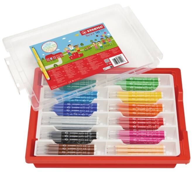 Viltstift STABILO Trio A-Z 378 fijn assorti classpack à 144 stuks