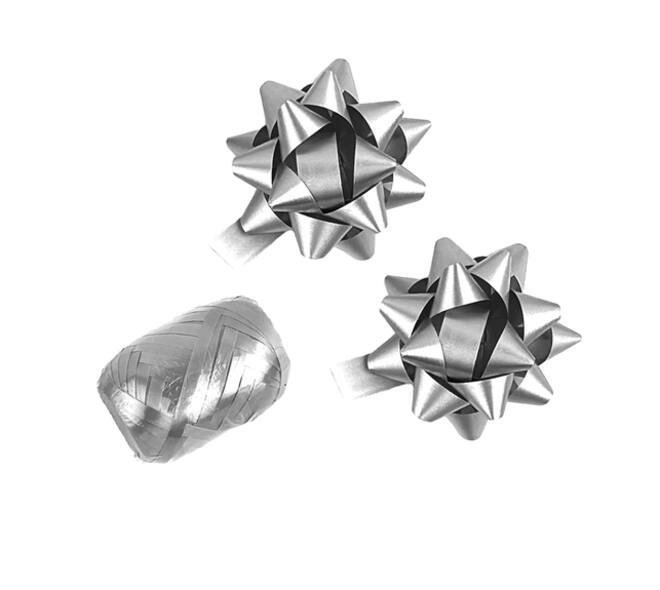 Cadeaulint Polyband en 2 rozetten zilver