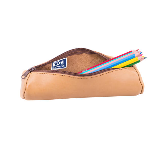 Pennenetui Oxford 22x6cm leer rond naturel