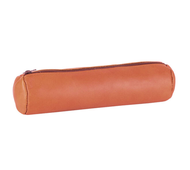 Pennenetui Oxford 22x6cm leer rond karamelbruin
