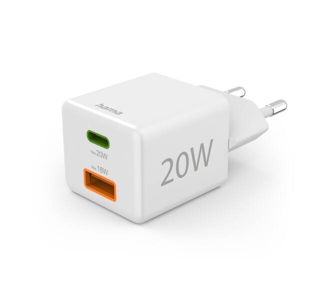 Oplader Hama USB-C/USB-A Mini PD 20W wit