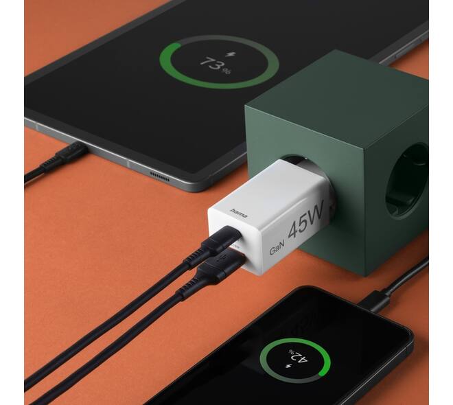 Oplader Hama USB-C/USB-A Mini PD 45W wit