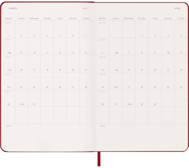 Agenda 2027 Moleskine 12M Planner Weekly 7dagen/1pagina large hc scarlet red