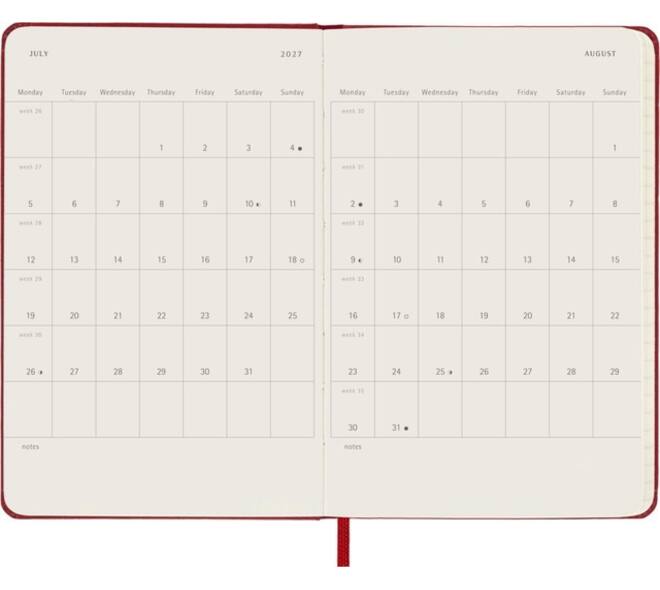 Agenda 2027 Moleskine 12M Planner Weekly 7dagen/1pagina pocket hc scarlet red