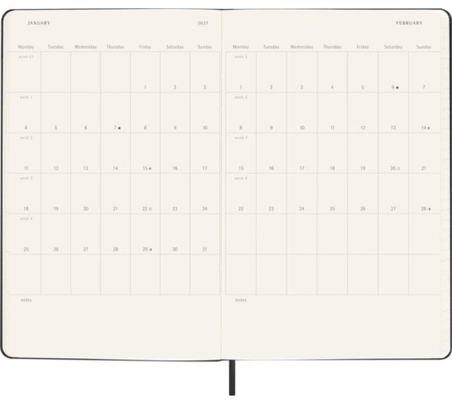 Agenda 2027 Moleskine 18M Planner Weekly 7dagen/1pagina large hc black