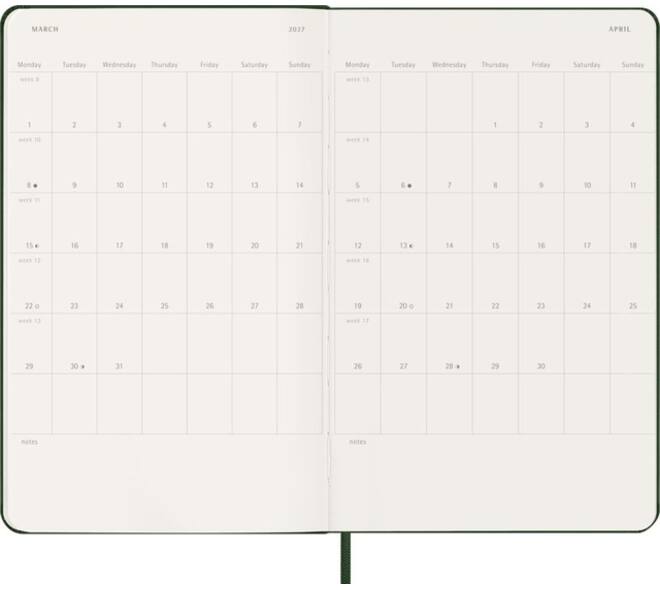 Agenda 2027 Moleskine 12M Planner Weekly 7dagen/1pagina large hc myrtle green
