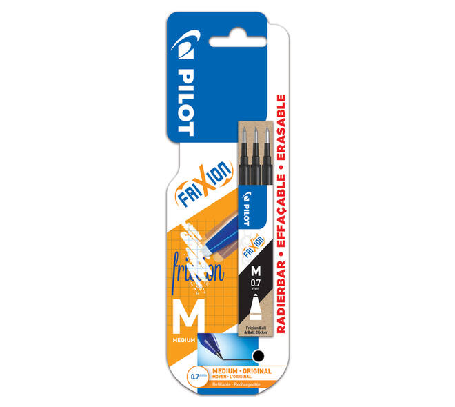 Rollerpenvulling Pilot friXion medium zwart blister à 3 stuks