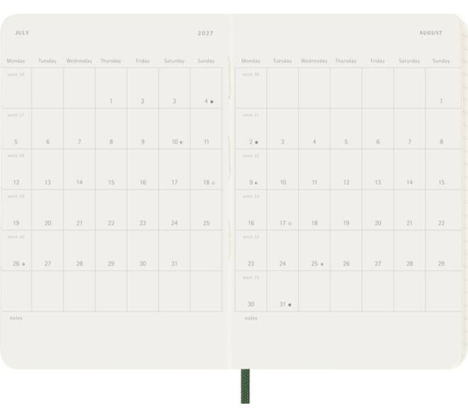 Agenda 2027 Moleskine 12M Planner Weekly 7dagen/1pagina pocket sc myrtle green