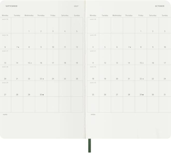 Agenda 2027 Moleskine 12M Planner Weekly 7dagen/1pagina large sc myrtle green