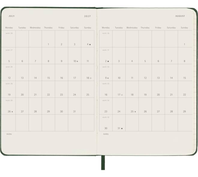 Agenda 2027 Moleskine 12M Planner Weekly 7dagen/1pagina pocket hc myrtle green
