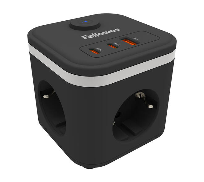 Stekkerblok Fellowes Power Cube F 3vdg 1xUSB A 2xUSB C 2 meter zwart