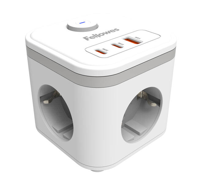 Stekkerblok Fellowes Power Cube F 3 voudig 1xUSB A 2xUSB C 2 meter wit