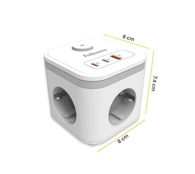 Stekkerblok Fellowes Power Cube F 3 voudig 1xUSB A 2xUSB C 2 meter wit