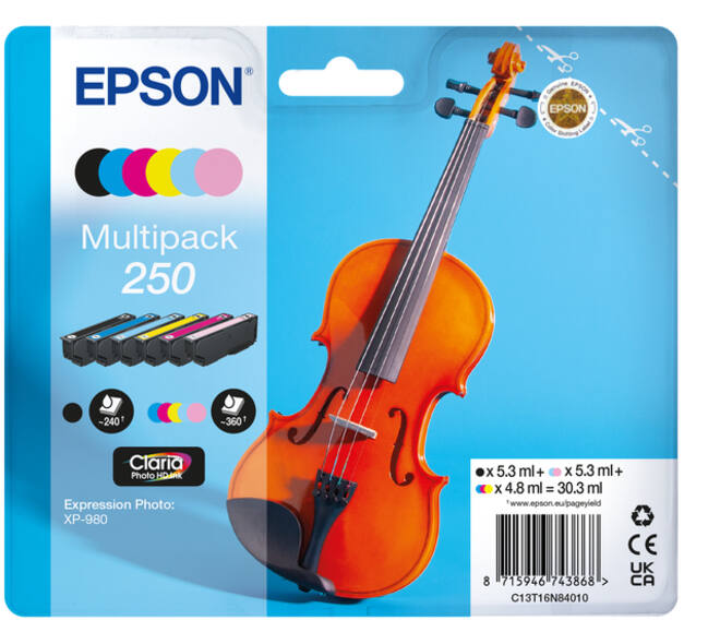 Inktcartridge Epson 250 T16N84 zwart + 5 kleuren