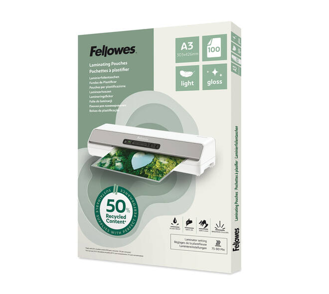 Lamineerhoes Fellowes A3 light 50% gerecycled glans 100stuks