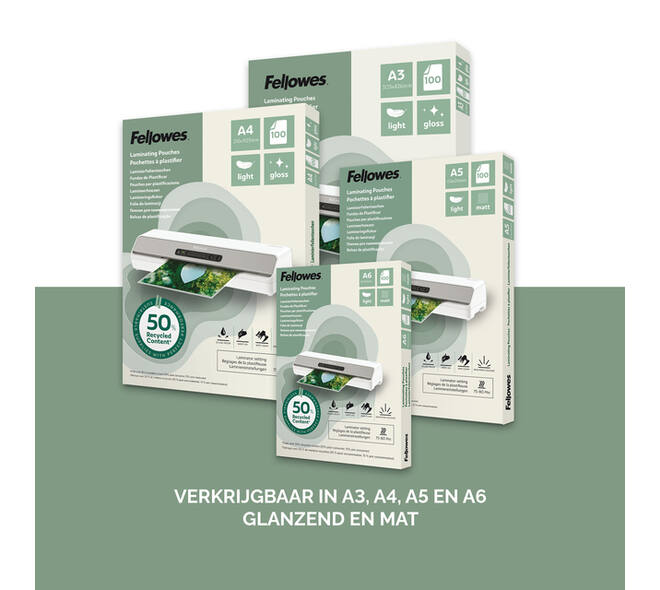 Lamineerhoes Fellowes A6 light 50% gerecycled mat 100stuks